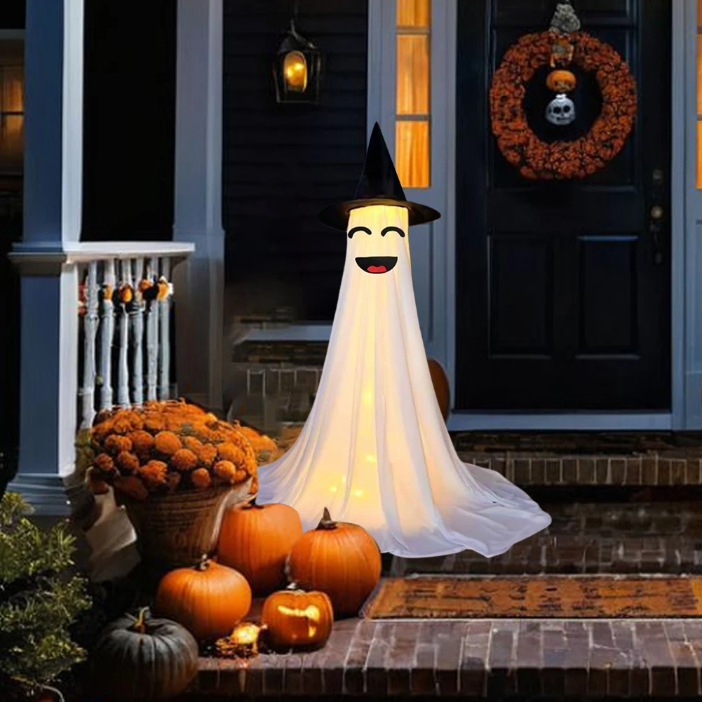 

2 шт. светодиодная страшная фигурка призрака на батарейках, светящийся милый орнамент призрака, теплый свет, светящийся штатив, статуя призрака для домашнего декора