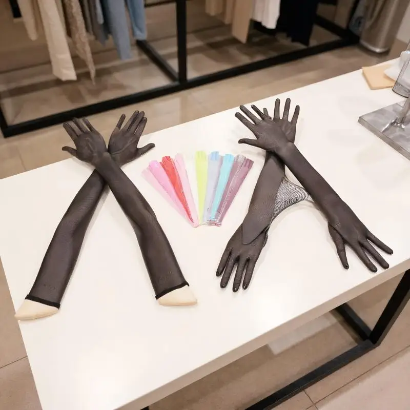 

1 комплект, 55 см, сексуальные кружевные тонкие полые прозрачные длинные перчатки, дышащая сетчатая пряжа для женщин и мужчин, сценическое выступление, вечерние, косплей, эластичность