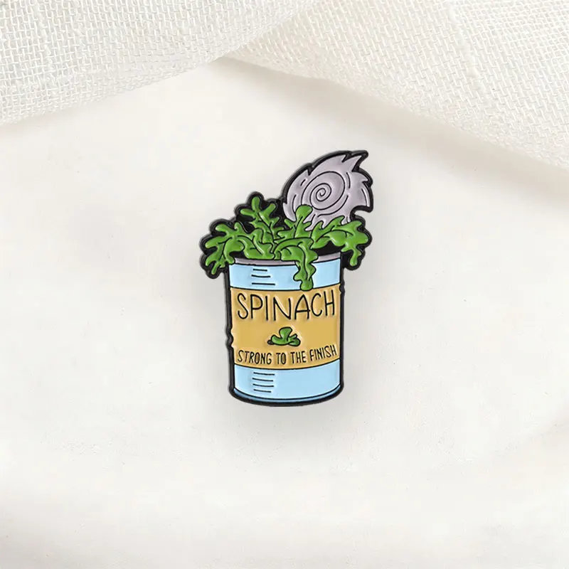 Cartoon Spinach Tin Food Enamel Pins Strong To The Finish Brooches Fashion Lapel Badge Backpack Clothes Jewelry Gift for Friends