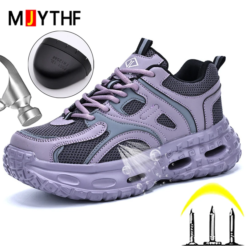 

Fashion women's safety shoes Anti-smash Anti puncture Work Sneakers Steel toe shoes Breathable Lightweight Protection Shoes 2026