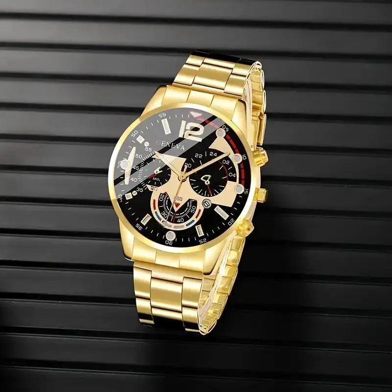 4pc men's fashionable quartz watch and versatile accessory set for daily wear as gifts for friends and family