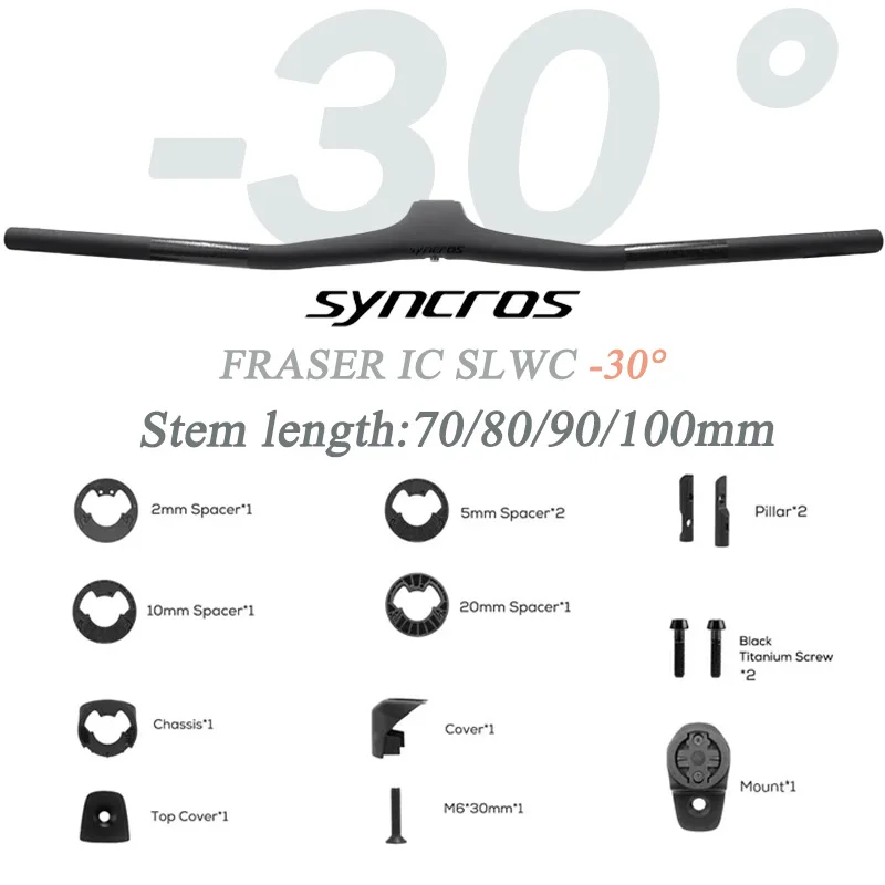 

Syncros Fraser IC SL WC -30° MTB Carbon Integrated Handlebar 70-100mm Ultralight Full Internal Routing for XC Cross Country