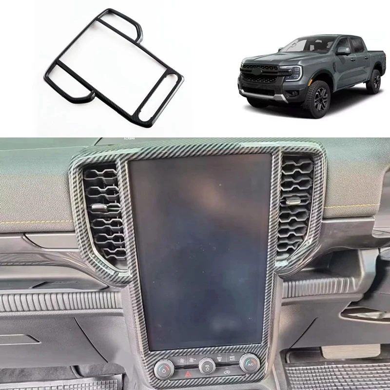 Center Console Navigation Air Outlet Vent Frame Trim Cover For Ford Ranger 2023 2024 ABS Carbon Fiber (12 Inch) Parts