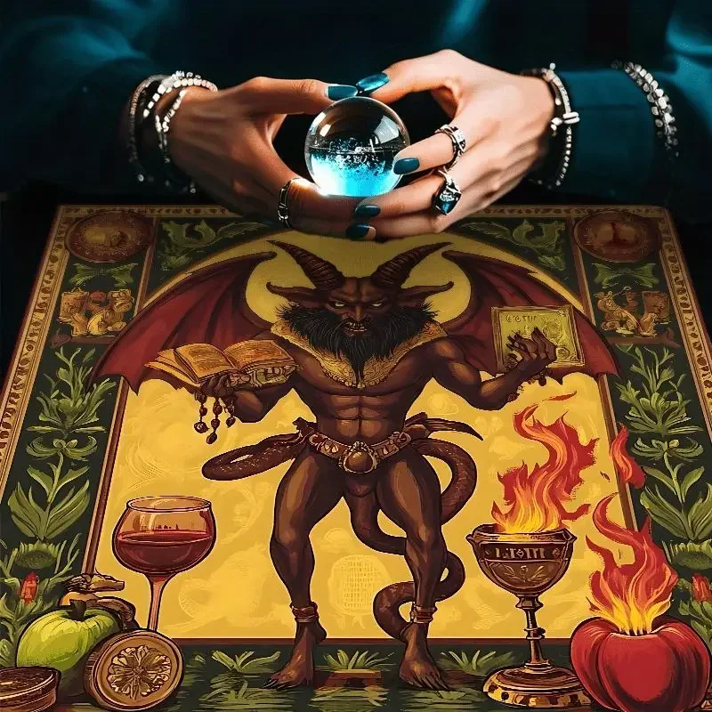 50/75/110/137cm Tarot Tablecloth Devil Angel Moon Phase Tarot Card Array Constellation Wheel Black Cat Altar Cloth Home Decor