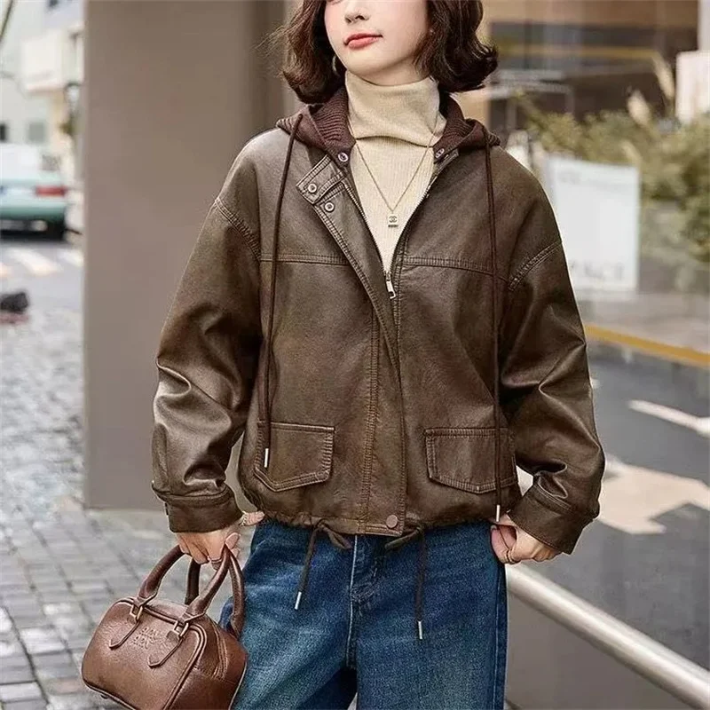 Chaqueta de piel sintética a la moda para mujer, abrigo corto de lana grueso desmontable con capucha, prendas de vestir exteriores, Tops sueltos, chaquetas de calle