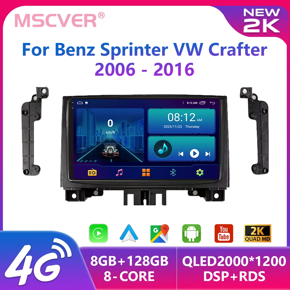 For Mercedes Benz Sprinter Volkswagen Crafter 2006-2016 Android 14 Car Radio Multimedia Video Player Carplay 2 Din Touch Screen