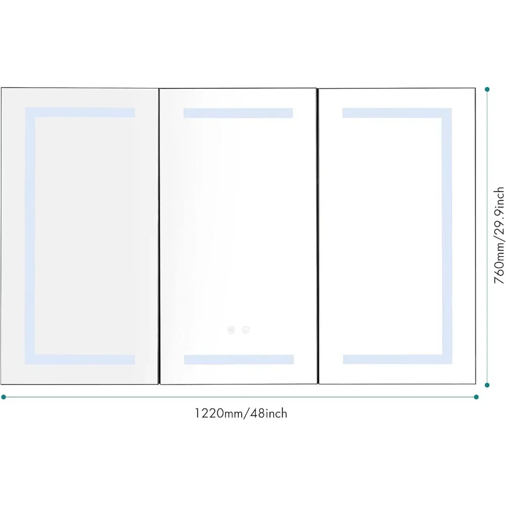 Medicine Cabinet Mirror,Matte Black 48x30 Lighted Medicine Cabinets for Bathroom with Storage Wall Mounted Defogger Light Dimmer