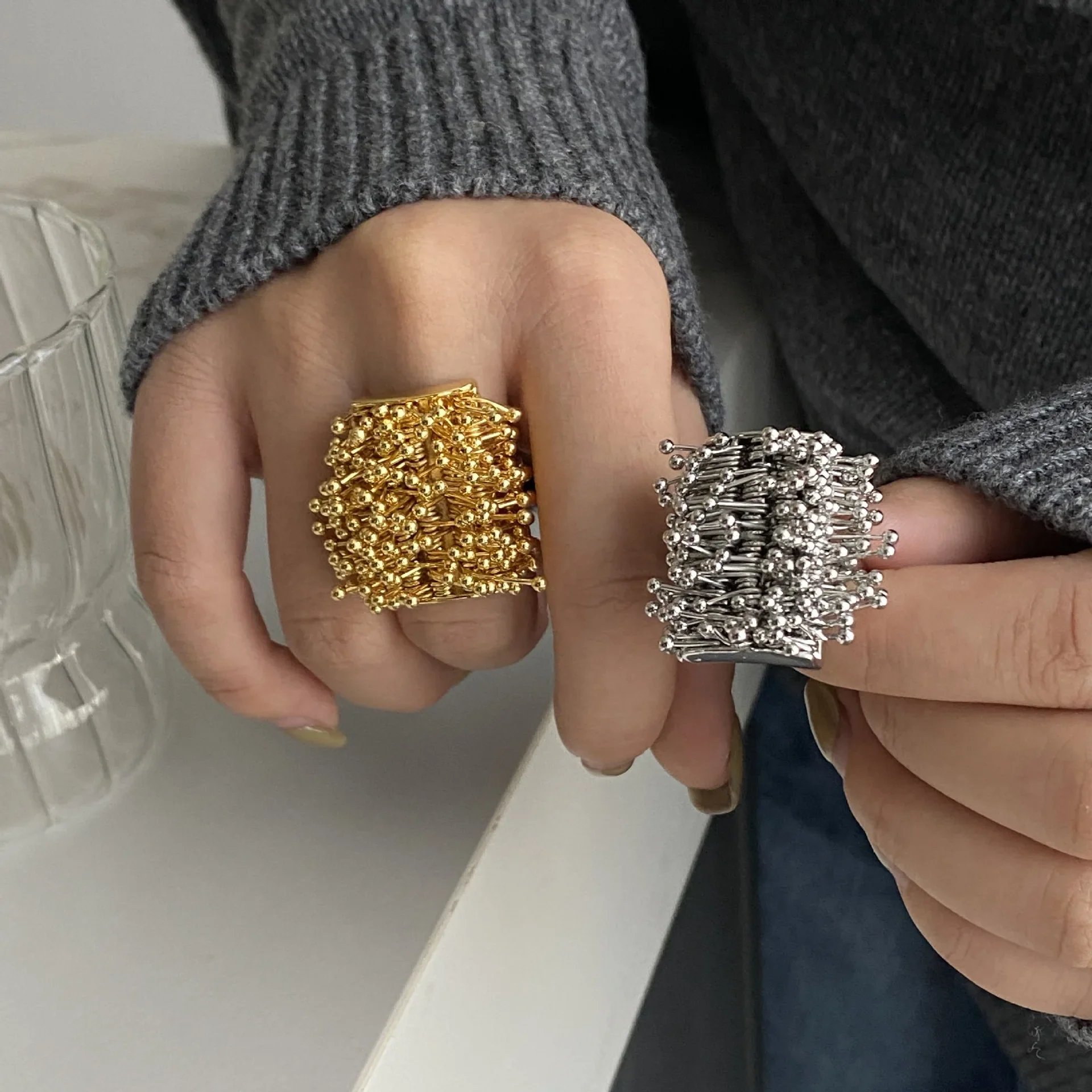 Retro Fashion Metal Firework Design Open Index Finger Ring For Women Men Geometric Chunky Trendy Chunky Jewelry Gifts
