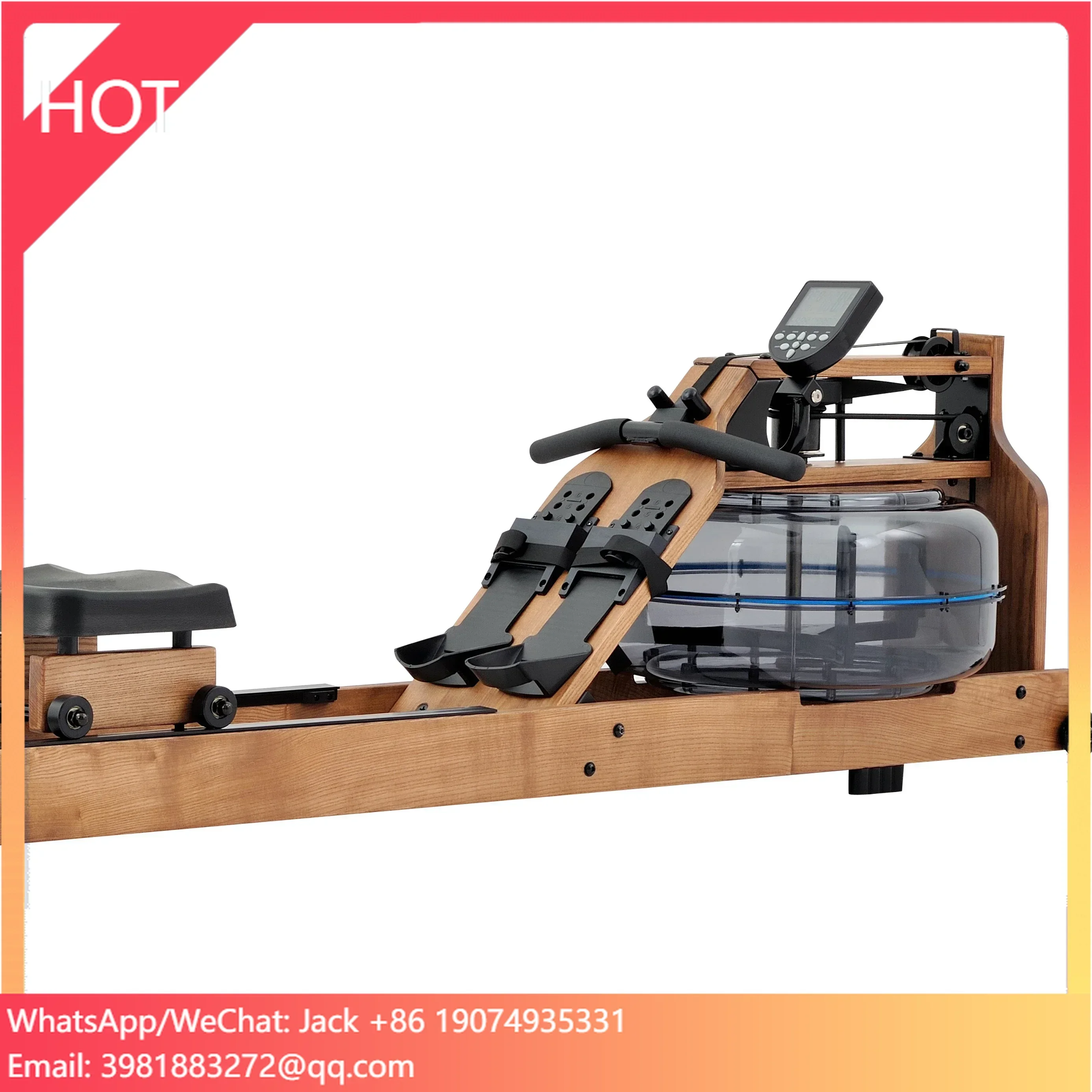 Indoor Cardio Fitness Gym Equipment Wooden Water Resistance Rowing Machine With Bluetooth App For Home Use