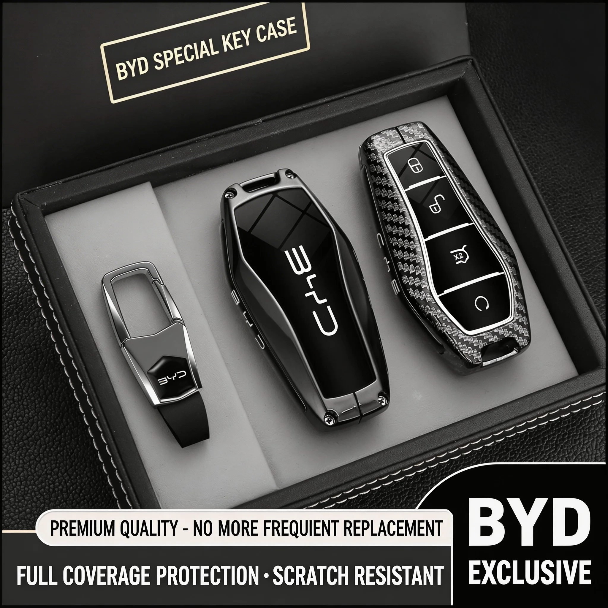 Image of Schlüsselhülle für BYD Song Plus Atto 3 Han EV Tang DM Qin Seal Dolphin Metall-Fernbedienungshalter Schlüsselanhänger Auto-Zubehör Hochwertig