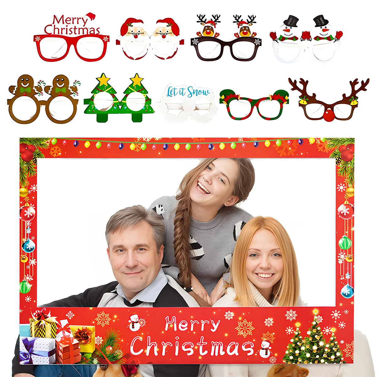 Merry Christmas Paper Photo Frame Fun Photo Booth Props Paper Glasses Family Party Dinner Xmas Decoration Photobooth Props