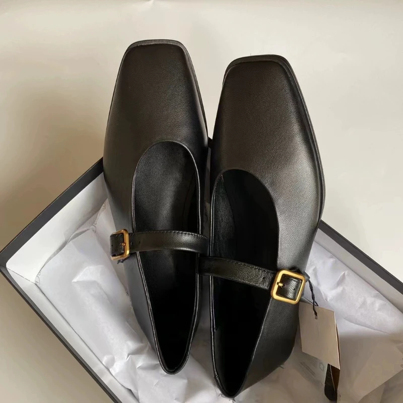 

Mary Jane Women's Shoes 2024 New Simple Fashion Designer Press Buckle Ballet Shoes Women's Square Toe Flat Shoes