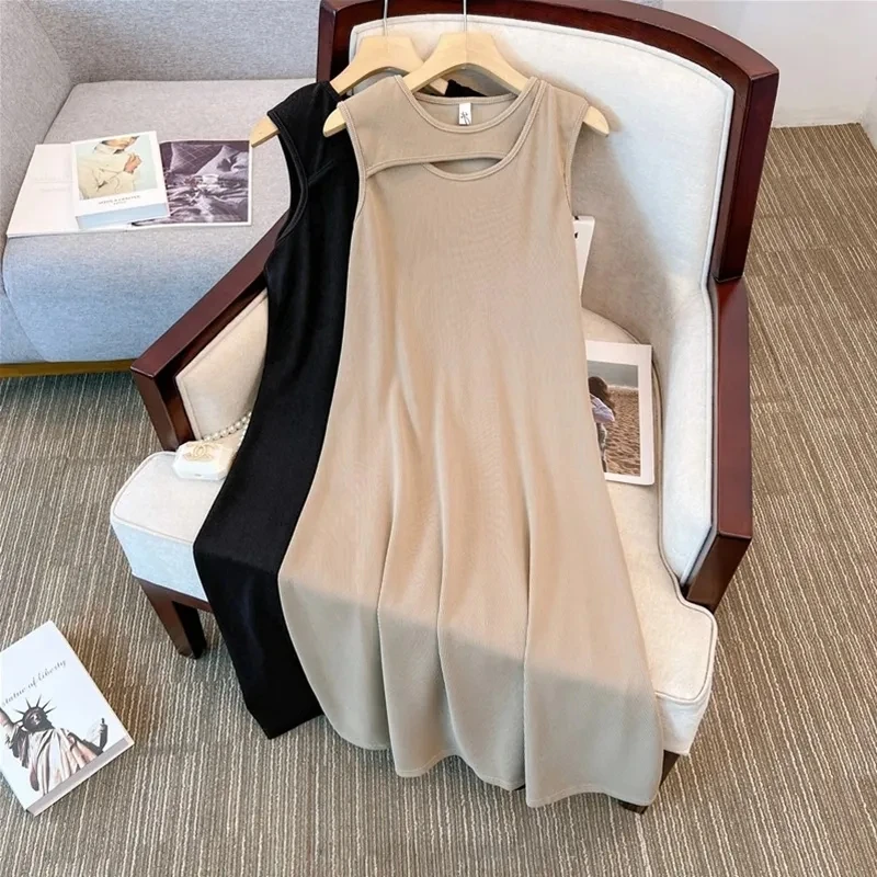 

Slimming Fashionable Ice Silk Thin Dress Women's plus Size 300 Pounds Summer Loose Versatile Long Dress Korean Style round Neck