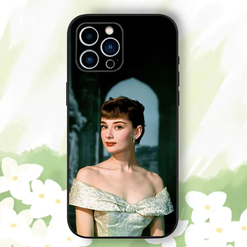 A-Audrey H-Hepburn Phone Case For iPhone 16,15,14,13,12,11 Plus,Pro Max,XS,X,XR,SE,Mini,8,7，Soft Silicone Black Cover