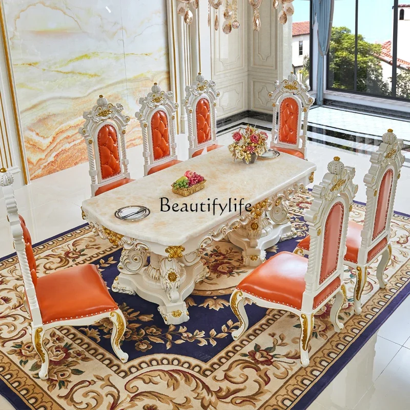 

yj5 European marble square table American villa luxury restaurant rectangular dining table