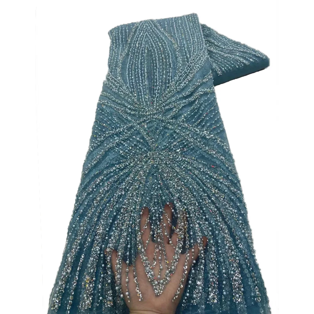 Африканская роскошная тяжелая кружевная ткань с бисером, высокое качество, нигерийский тюль, ткань с блестками, краситель бусин, кружевной материал для свадебного платья