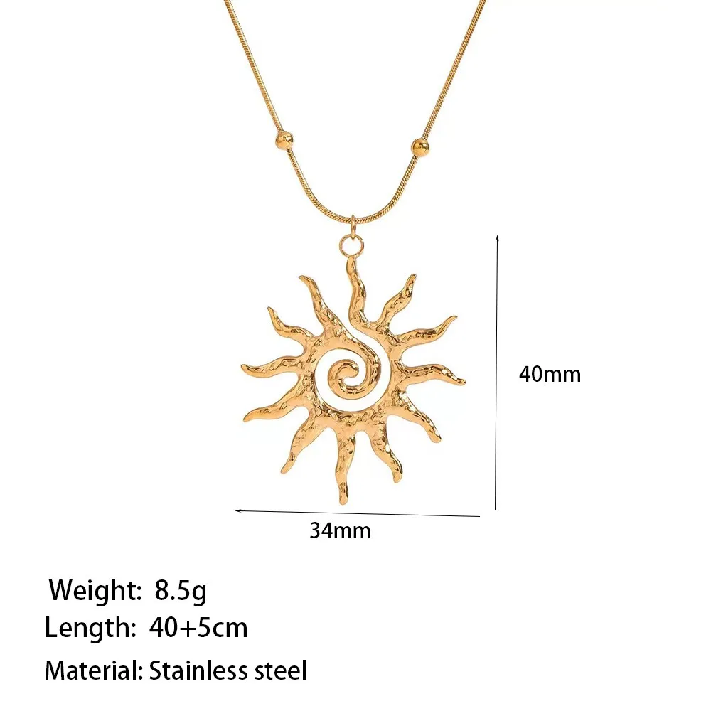 Fashion Vintage Chic Sun Shaped Pendant Necklace Stainless Steel Earrings Statement Golden Fashion Jewlery Accessories Gift image 5