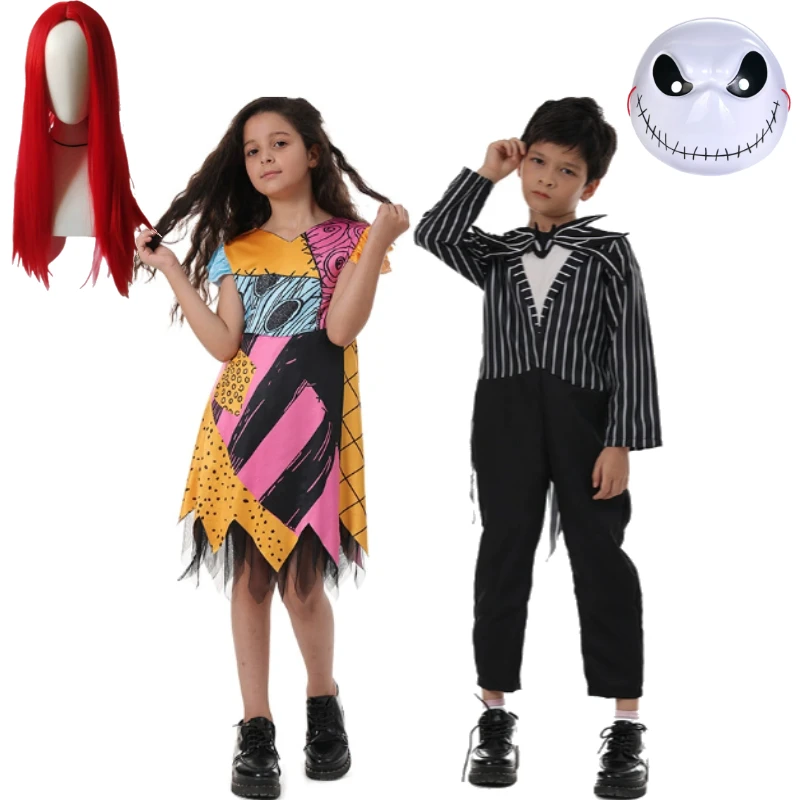 

2025 Halloween Sally Cosplay Costume for Girl boy The Nightmare Before Xmas Anime Children Horror Cosplay Costume Outfit