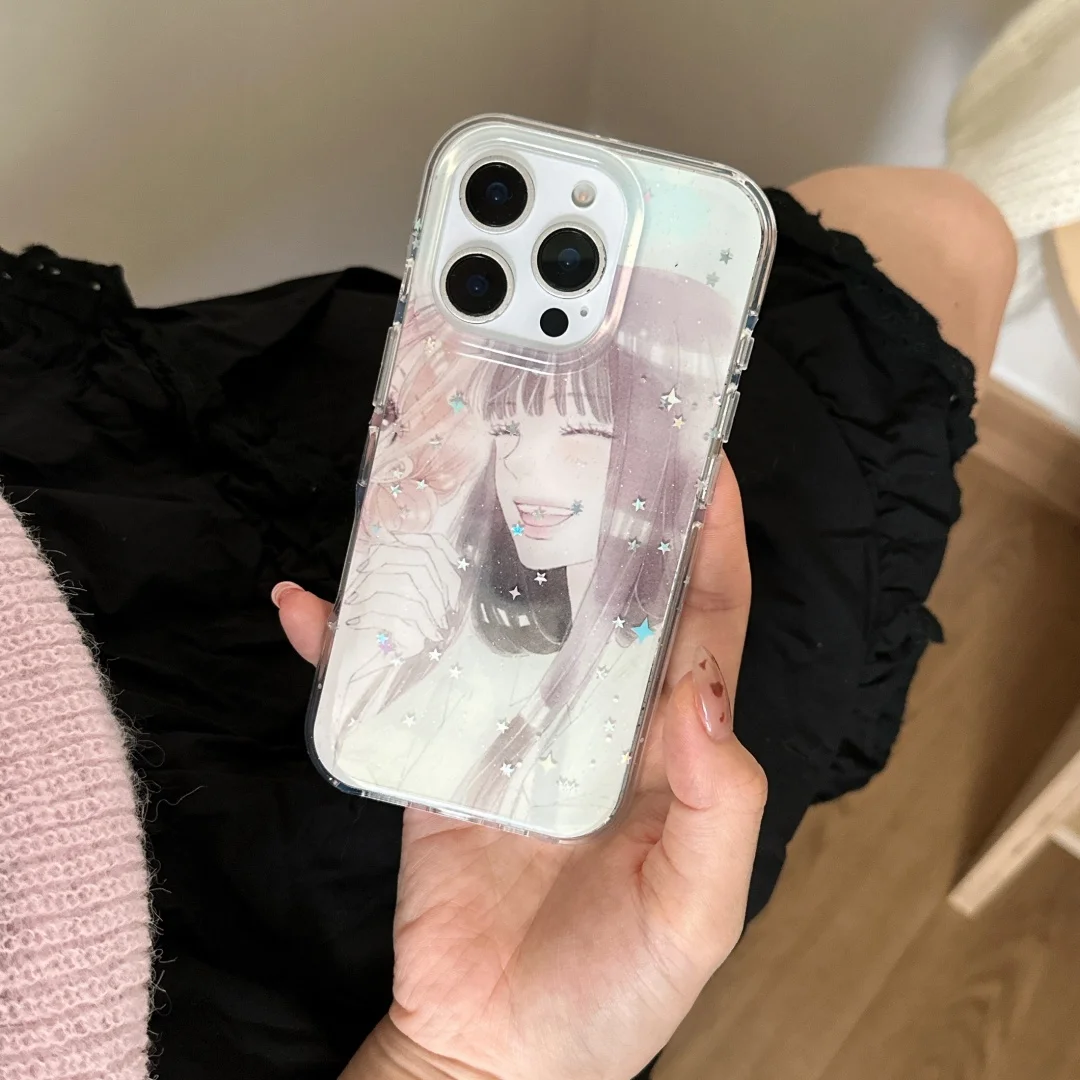 

Anime Y2K sweet Girl Phone Case For iPhone 13 12 Mini 14 Pro 15 16 Plus Pro Max Kawaii Harajuku Silicone Phone Cover iPhone Case