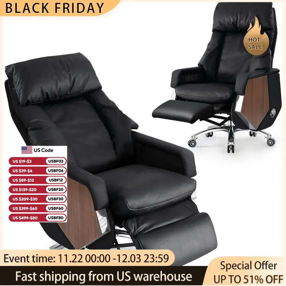 

Ergonomic Office Chair with Footrest Electric Reclining with Massager and Adjustable High Back Swivel Desk Chair,Genuine Leather