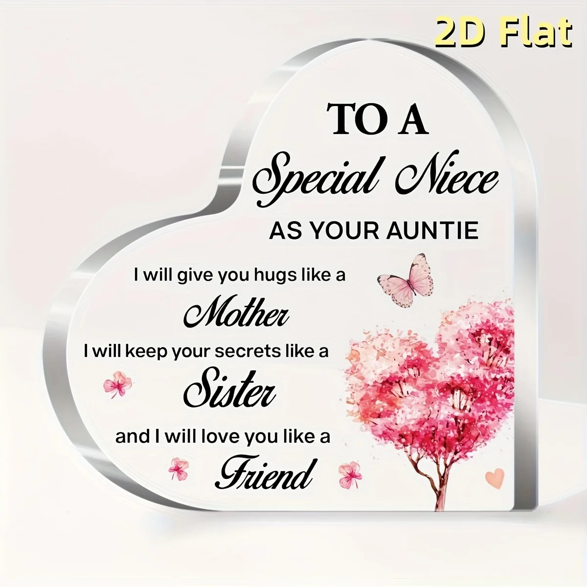 Acrylic Heart Sign Niece Gift from Aunt, 2D Flat Desk Decor for Home Office 4x4 Inch