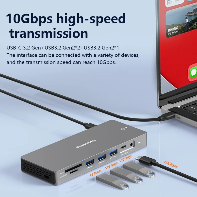 محطة إرساء USB-C بلا حدود ، 4K ، بطاقة HDTV للقراءة ، محول من النوع C ، شاحن PD W ، مقسم ، RJ45 ، DP ، USB ، Multi HUB ، 13 في 1