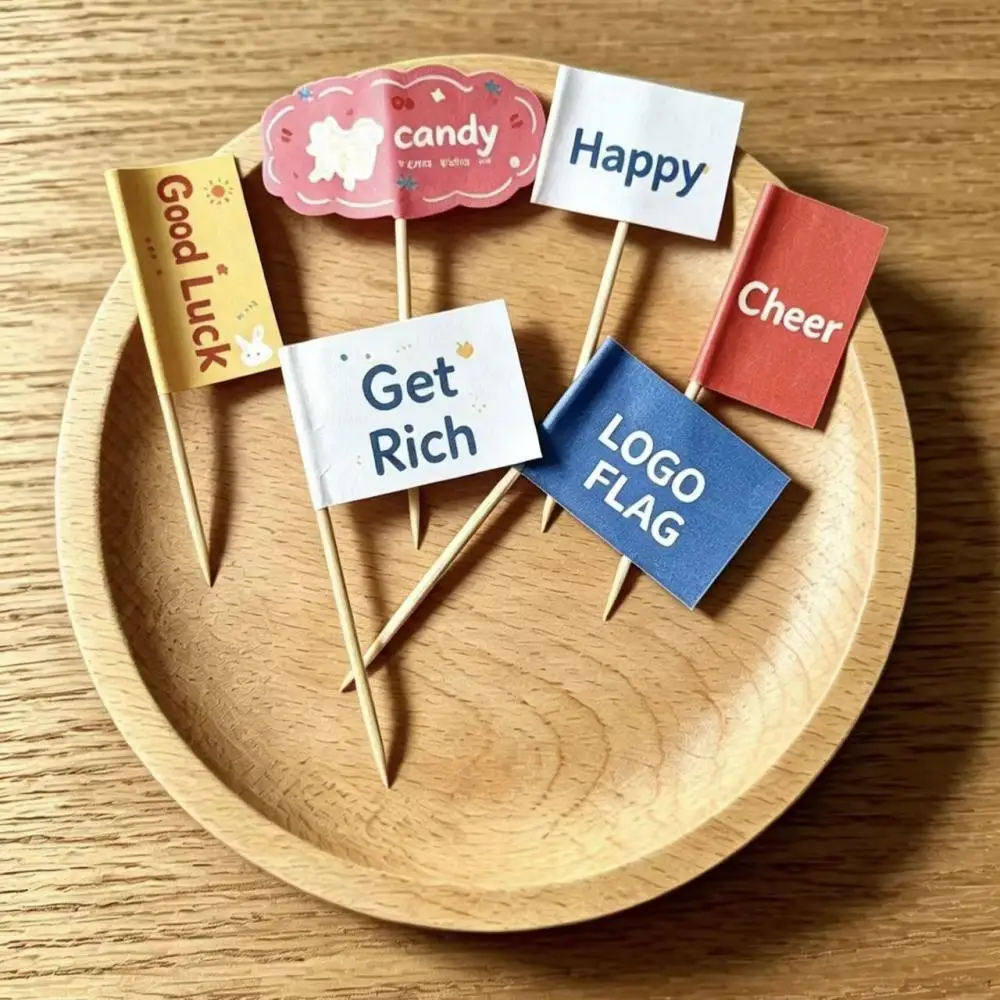 Disposable toothpick flag custom accessories toothpick flag custom sign logo label sticker stall hamburger cake decoration