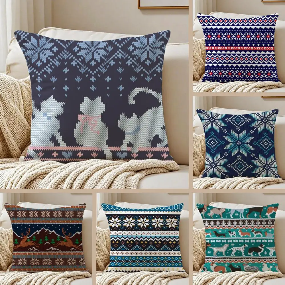 Classic Knit British Pattern F-Fair Isle Cushion Cover Pillowcase Anti-dustmite living Room Sofa Decor Cushion Room