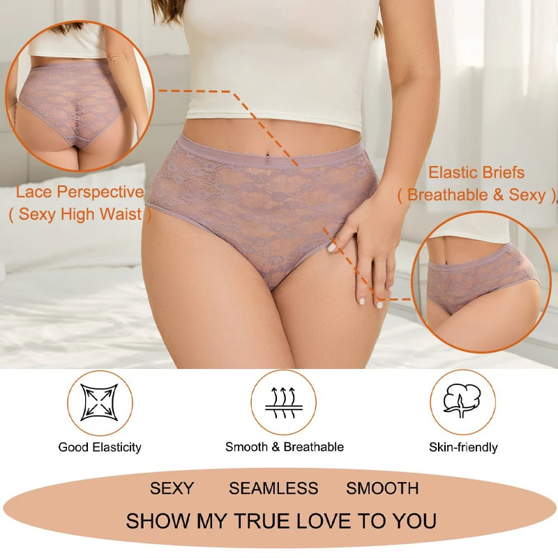 4PCS Sexy Lace Floral Hollow Out Panties Women Seamless Perspective Breathable… - Image 3