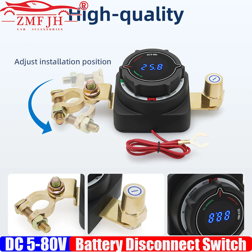 

ZMFJH DC5-80V 300A Выключатель аккумулятора с вольтметром Вкл. Выкл. Выключатель для морского автомобиля RV Автоматический разъединитель аккумулятора