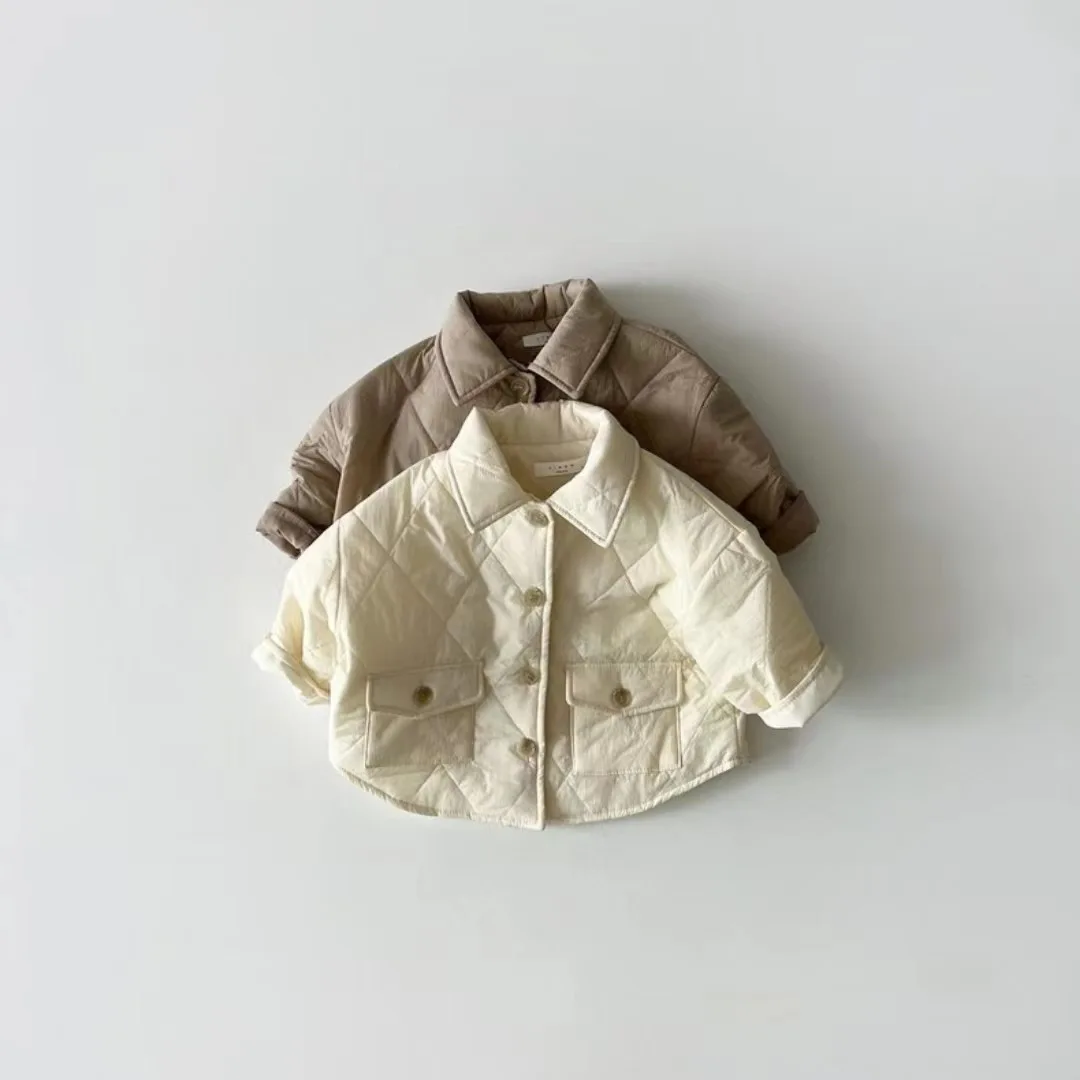 2025 Winter New Children Long Sleeve Warm Coat Solid Girls Lapel Cardigan Boys Cotton Padded Jacket Kids Quilted Jacket