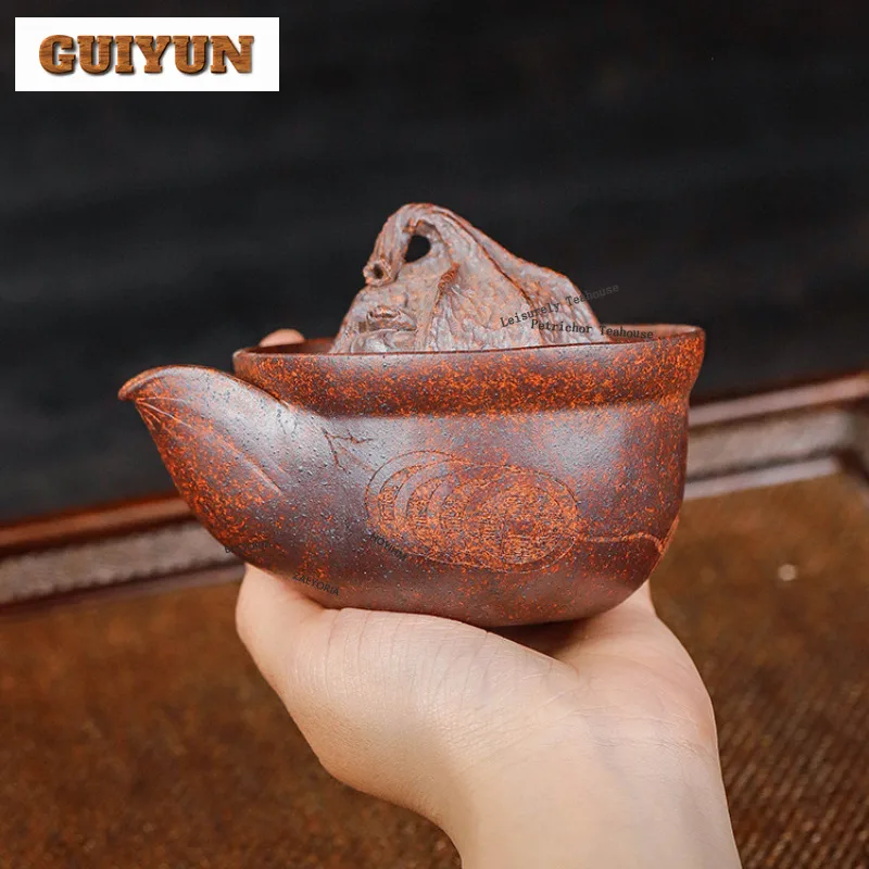 HOYIHM 175ml Yixing Purple Clay Teapots Handmade Lotus Pod Hand Grab Pot Raw Ore Wood-fired Porcelain Mud Kettle Zisha Tea Set