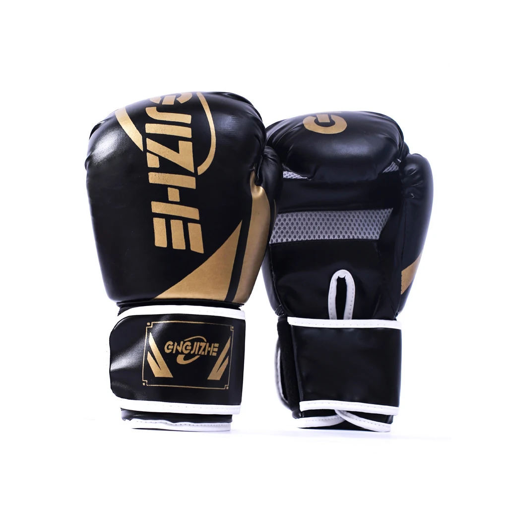 1 Pair Women Men Padded Boxing Gloves Training Practice Adjustable Breathable Punching Mitts Hand Protector Black 12 OZ