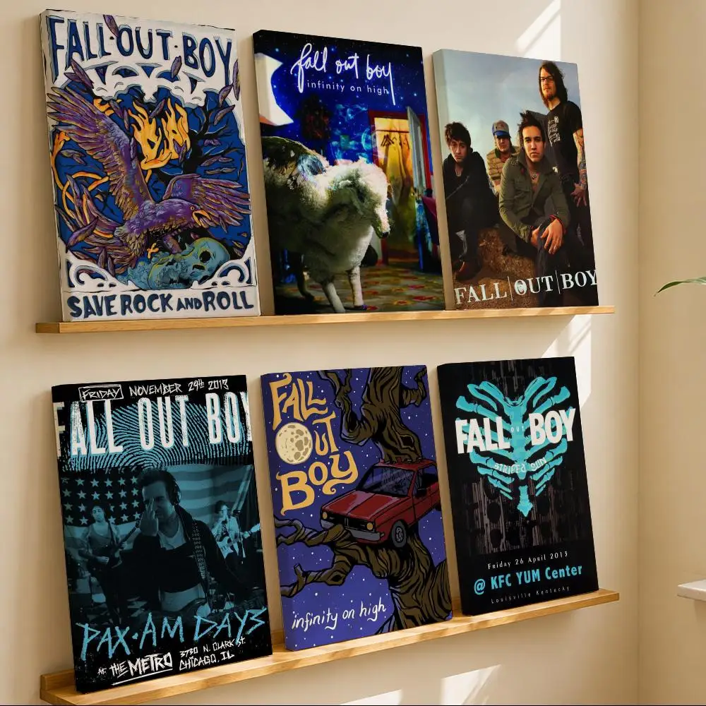 Anime F-Fall Out Boy Band Energetic Framed Wall Painting Canvas Art Poster with Solid Wood Frame for Living Room Home Decor