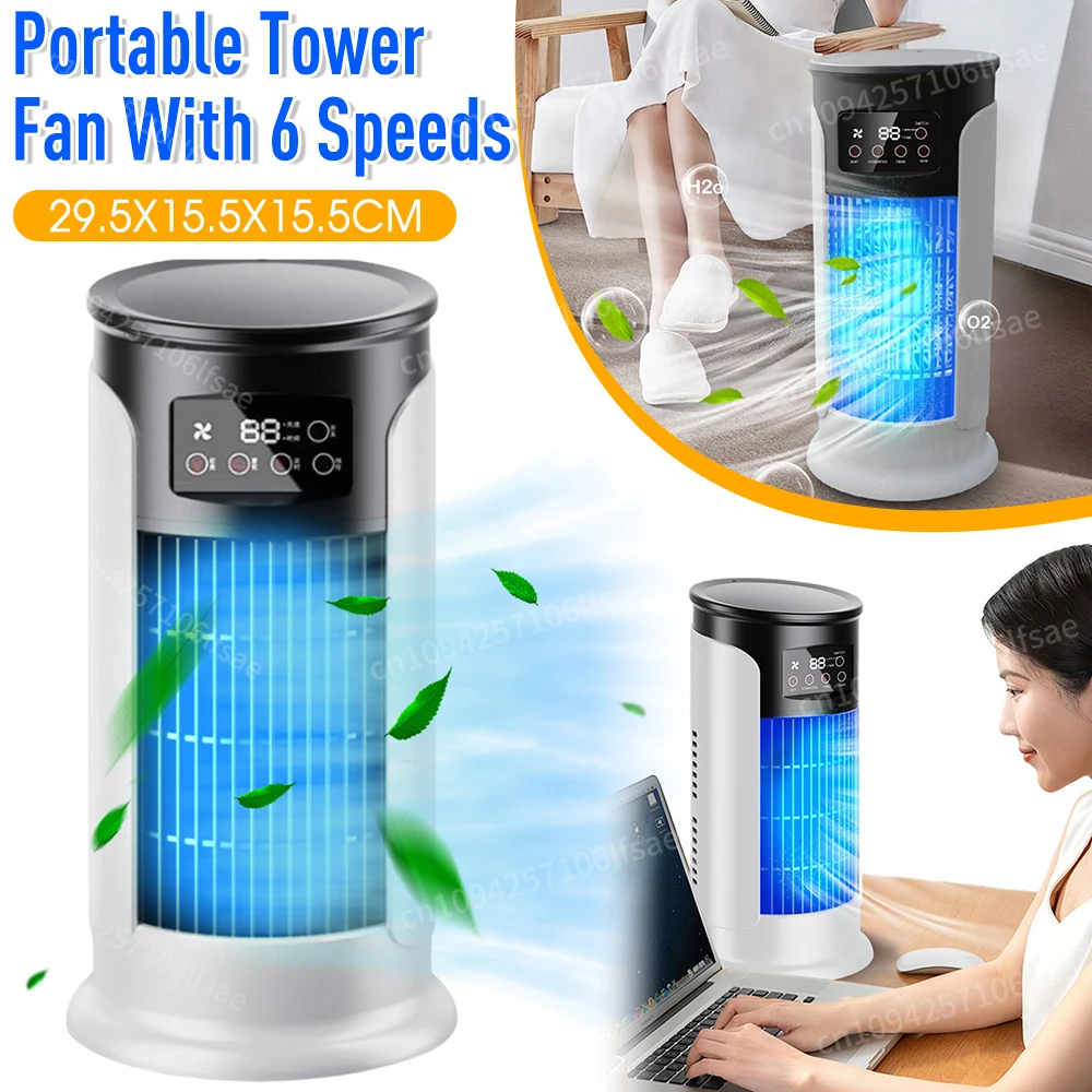 3-in1 Tower Fan with 6Speed Portable Air Conditioners Cool Mist & 6H Timer Air Cooler Cooling Fan For Bedroom Living Room Office