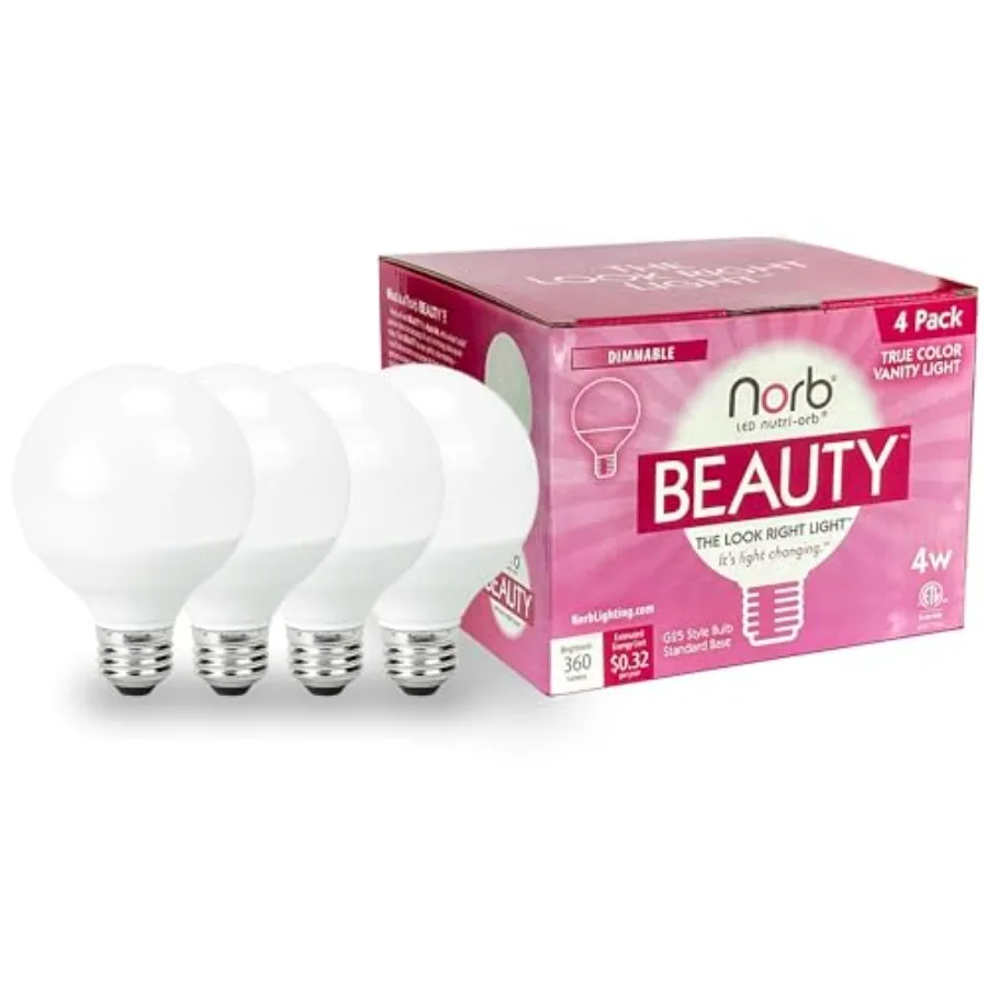 BEAUTY - Full-Spectrum LED Vanity Light Bulbs, G25 Globe Makeup Lighting for True Color Accuracy, Natural Sunlike Daylight Bulb