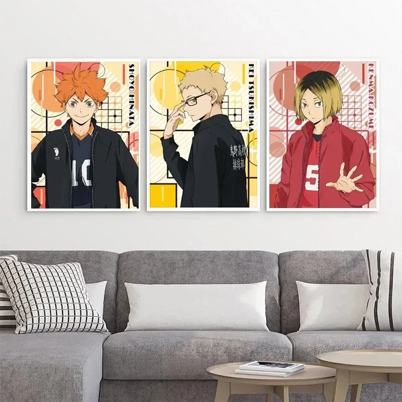 Pósteres de Anime Haikyuu de voleibol adolescente, pintura de lienzo de personaje, arte de pared impreso, decoración del hogar y sala de estar, Japón