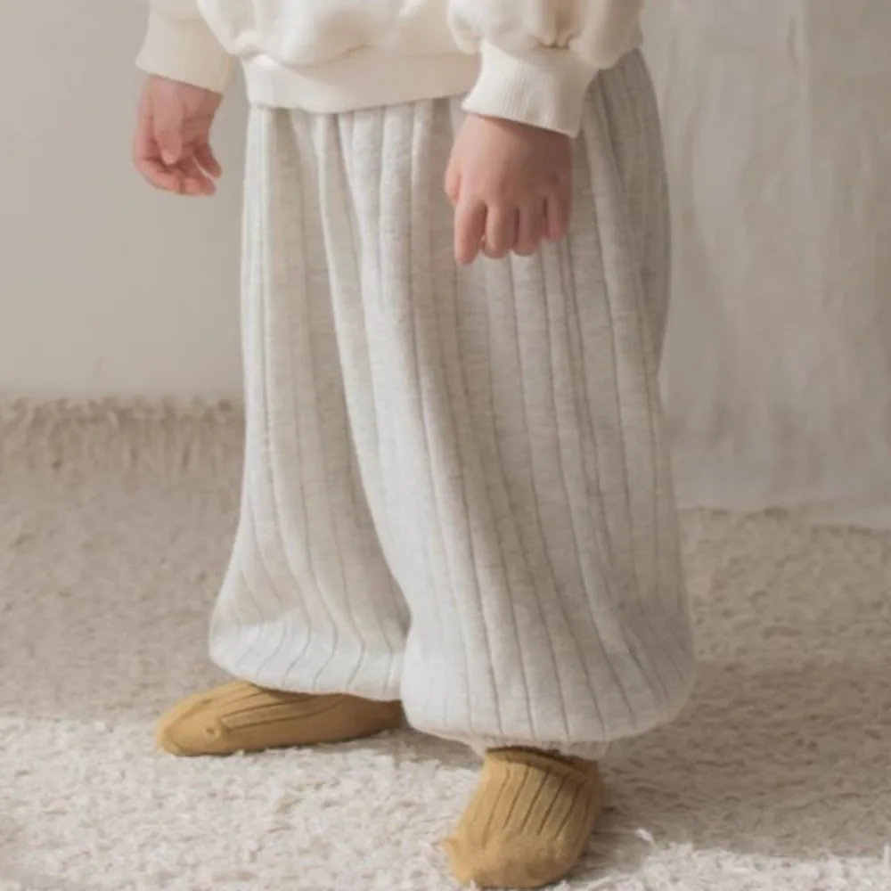 Korean Spring New Bloomers Sweatpants Boys and Girls Vertical Striped Trousers Leggings Solid Color Versatile Foreign