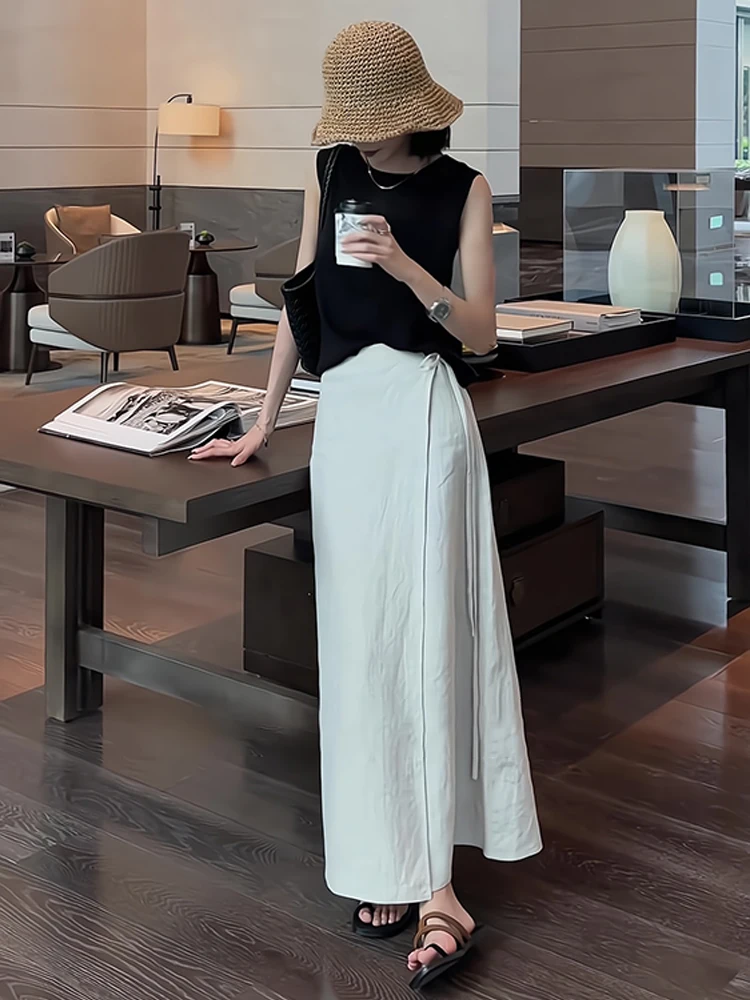 

​​SS 2025 Two Piece Set Sleeveless Crew Neck Top High Waist A-Line Skirt Minimalist Luxe Feminine Elevated Outfit​​