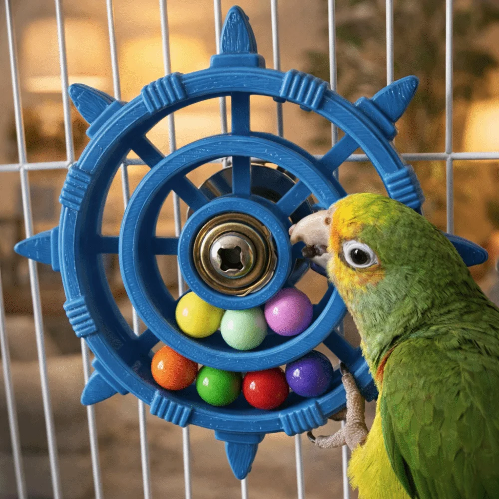 

Rudder Shaped Parrot Spinner Rattle Colorful Beads Plastic Interactive Spinning Wheel Bite Resistant Bird Cage Entertainment