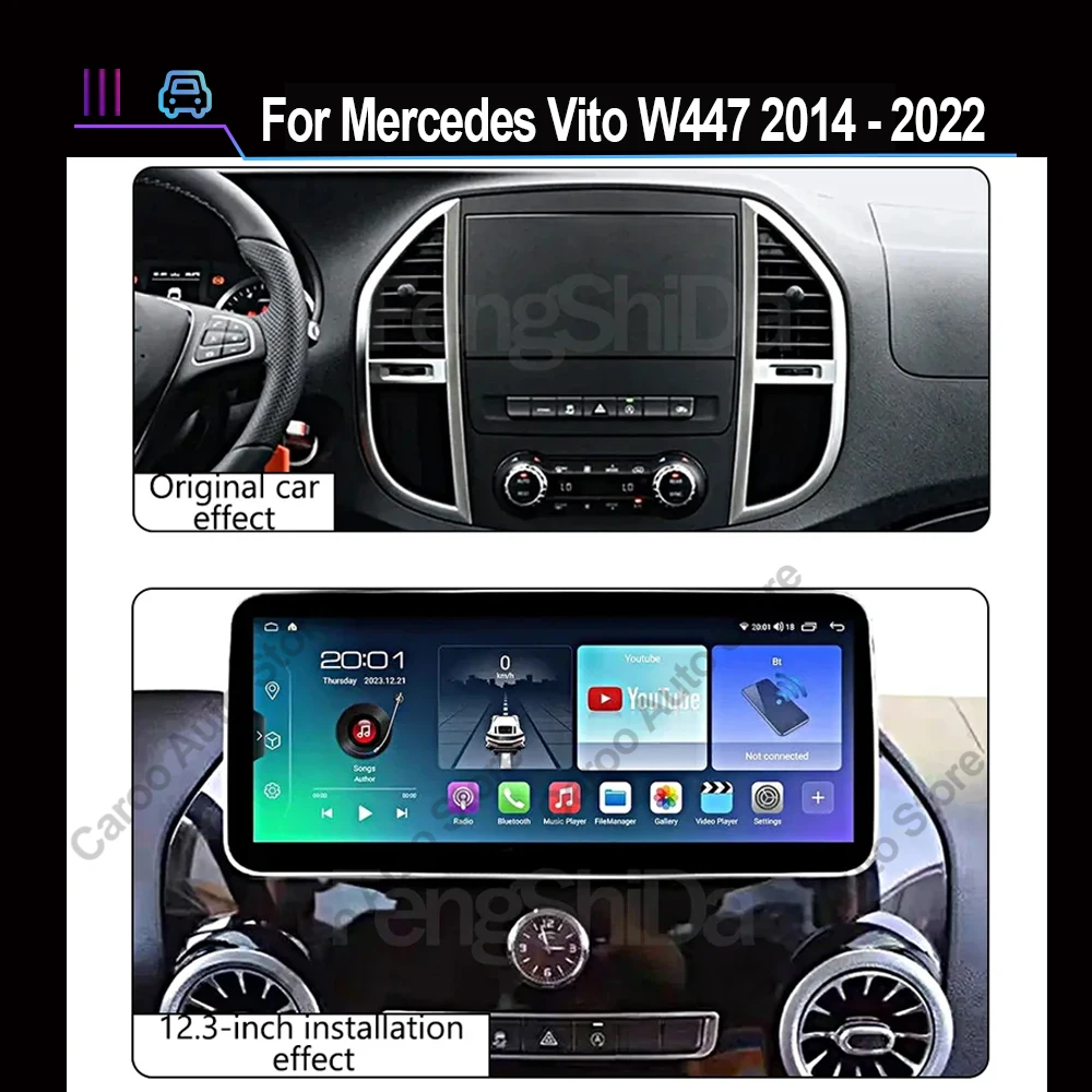 Android 12.3 Inch For Mercedes Vito W447 2014-2022 Car Radio Multimedia Video Player GPS Radio 5G CarPlay Navigation WIFI GPS BT