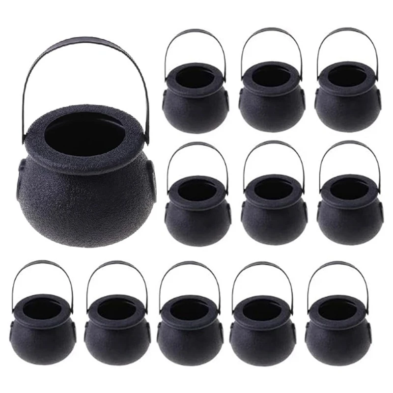 

12Piece Mini Candy Kettles Witch Skeleton Cauldron Holder Pot With Handle For Halloween Easter St Patrick's Day Party