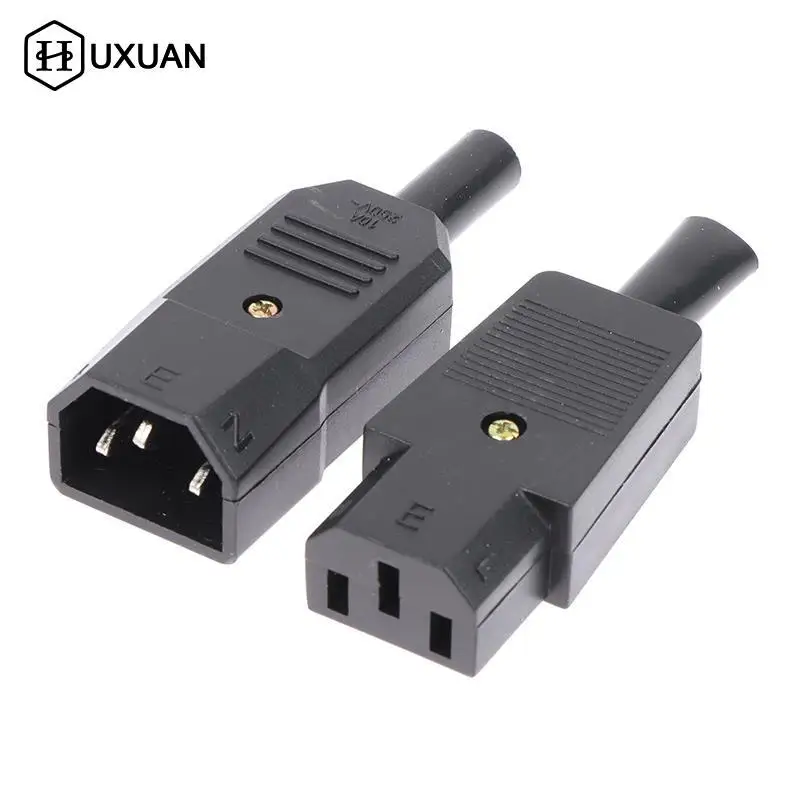 AC 3Pin Socket Straight Cable Plug Connector Female Male Plug C13 C14 16A 250V