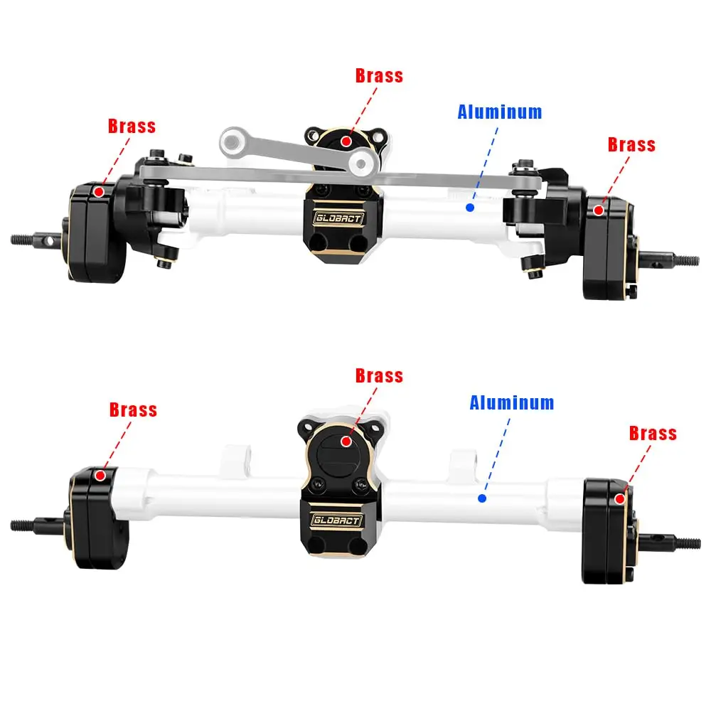 GLOBACT Aluminum Brass Axle Front Rear Portal Axle Housing with Steel Gears and Drive Shaft for 1/24 Axial SCX24 RC Crawler Car