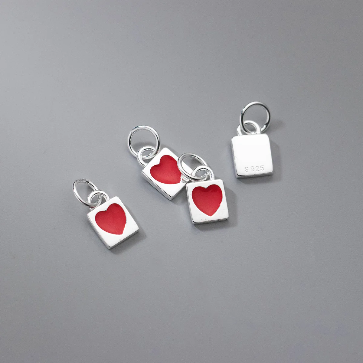 100% Real Sterling 925 Silver Accaccessories Simple Red Charm Pendant For Bracelets and Necklaces Key Chain Diy Material