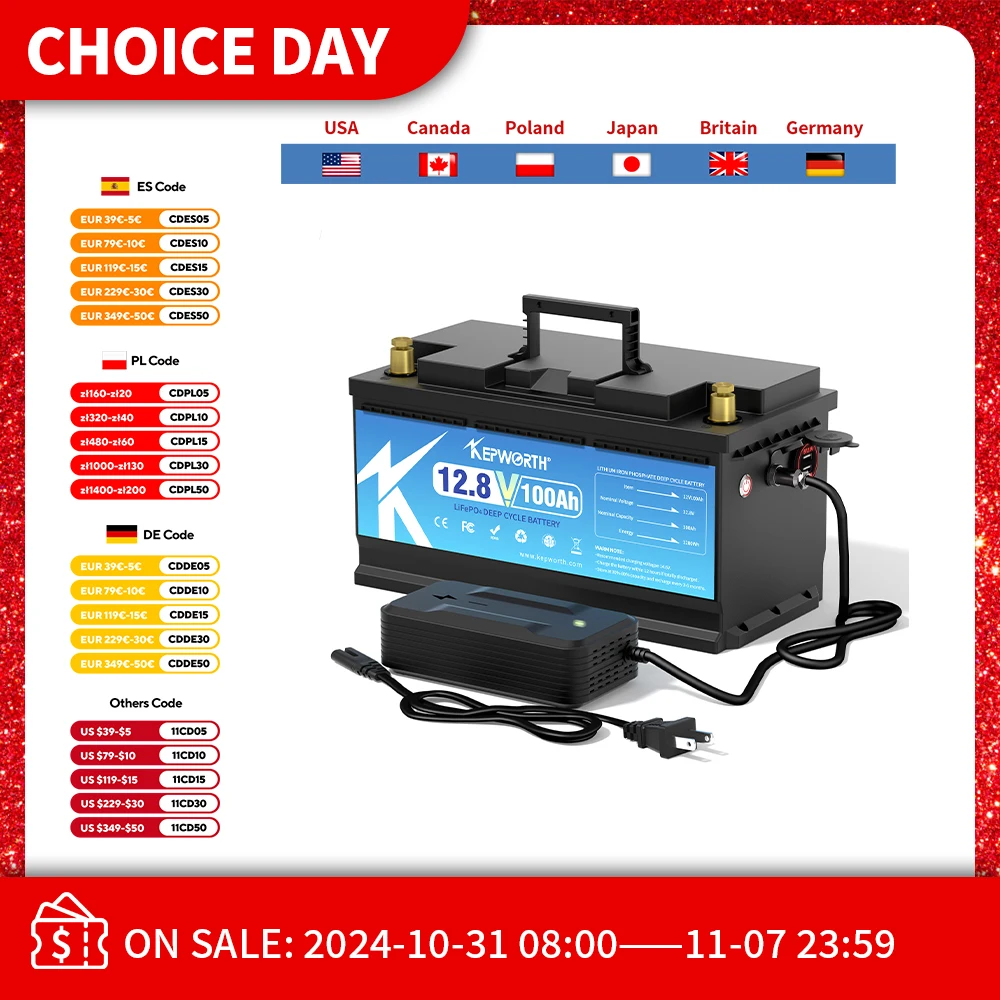 KEPWORTH New 12V 100Ah 120Ah LiFePO4 Battery Built-in Upgraded BMS, Up to 6000 Deep Cycles, Perfect for RV, Marine, Home Energy