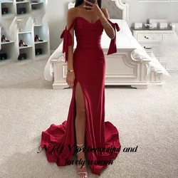 NFYN Sexy Red Party Dress Off Shoulder Stain Sweetheart Celebrity Dress Pleat Occasion Prom Dresses with Split 프롬드레스 Customized