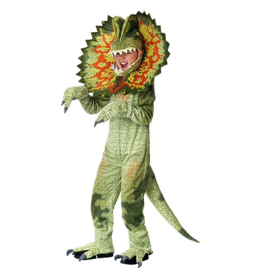 Child Dinosaur Costume T-rex Realistic Hooded Onesie Tyrannosaurus Pajama Romper Halloween Dress Up Themed Party Role Play Suit