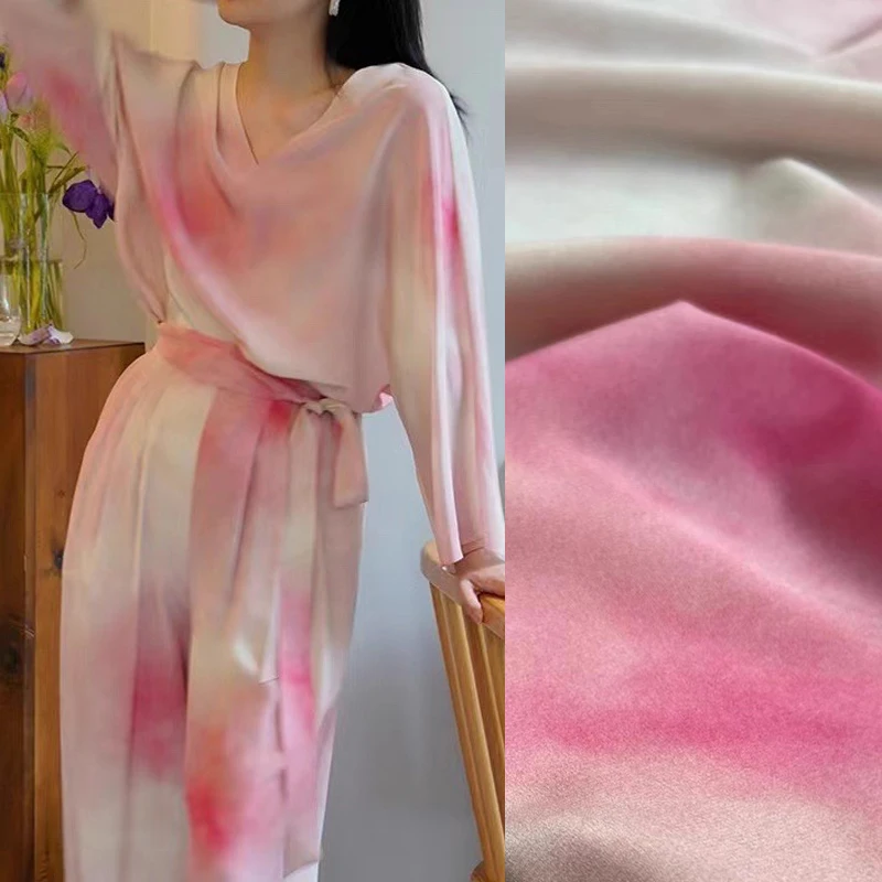 Thin Pink Silk Crepe de Chine Fabric for DIY Sewing Comfortable Dress Pants Cheongsam Odai Pajamas Stretch Silk Fabric R4077