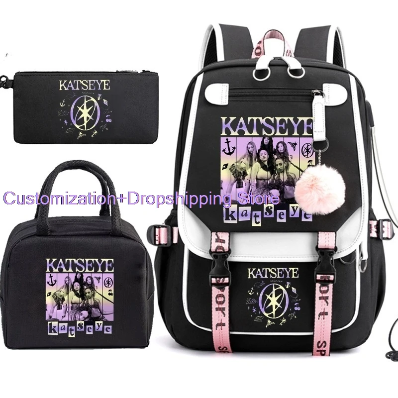 Men Women Fashion Computer Backpack Lunch Bags Pencil Case 3pcs Set Kpop Group KATSEYE Backpack Large Capacity Student Schoolbag